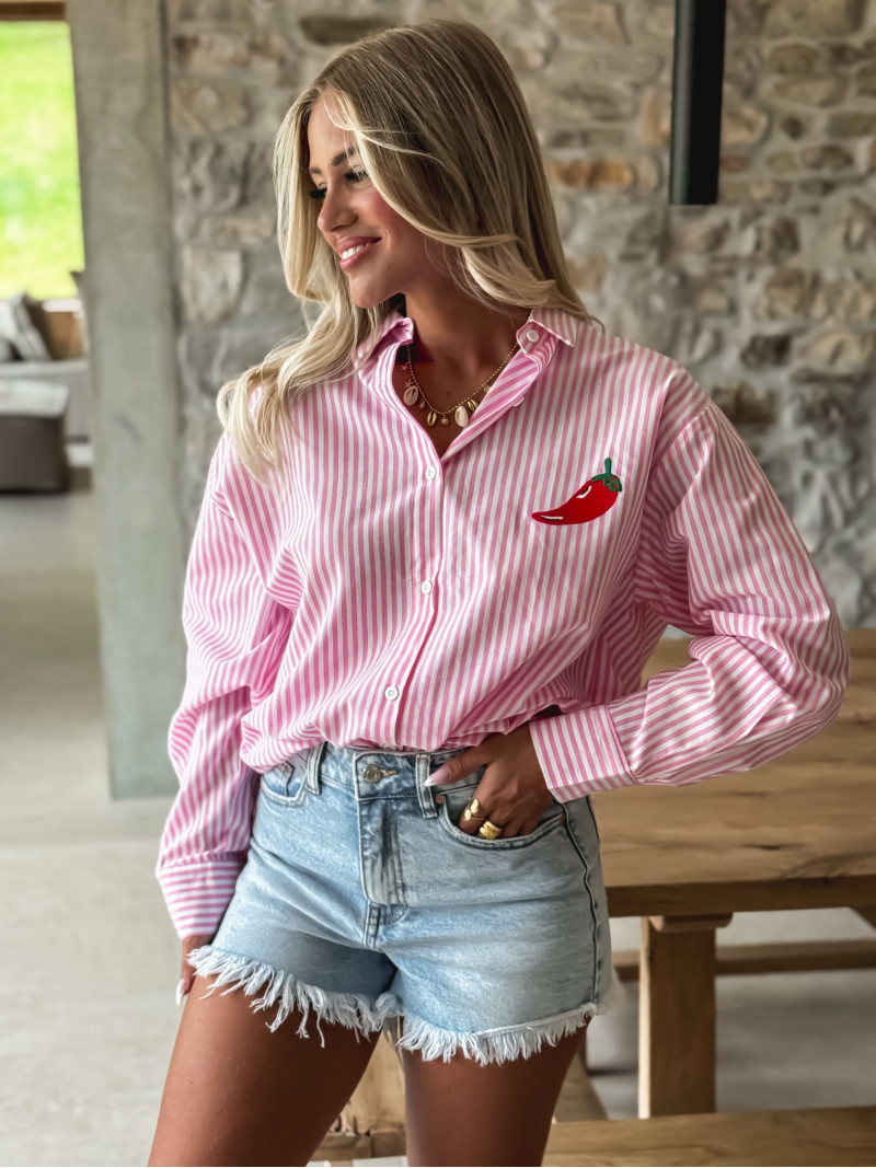 Chemise lignée "Pimente" - Rose