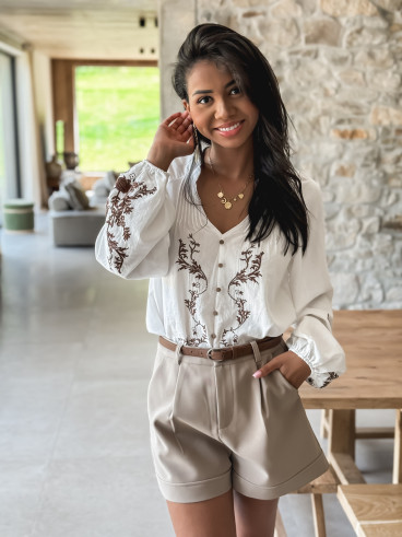 Blouse Norelle - Blanc/Taupe