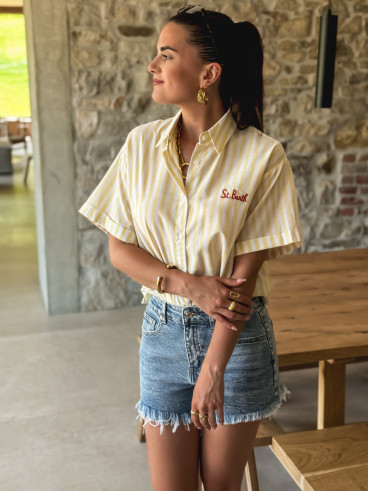 Chemise lignée "St Barth" - Jaune/Blanc