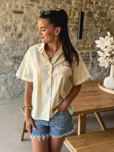 Chemise lignée "St Barth" - Jaune/Blanc