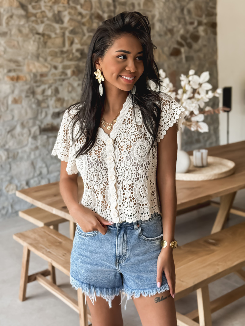 Blouse en crochet Hallie - Beige