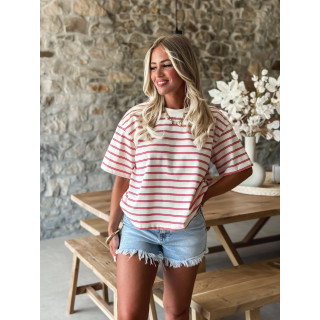 T-shirt ligné Léonora - Ecru/Rose