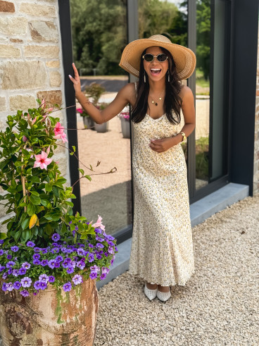 Robe longue à motifs Aliana - Beige
