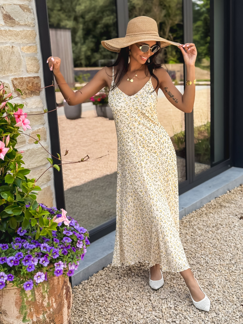 Robe longue à motifs Aliana - Beige