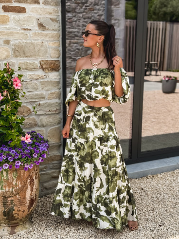 Crop top à fleurs Cécilie - Vert