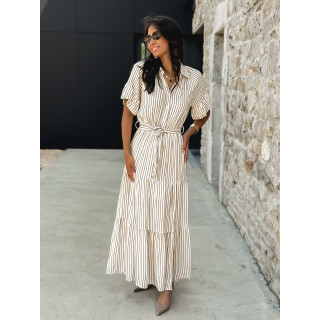 Robe longue lignée Raïa - Crème/Camel