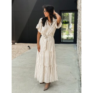 Robe longue lignée Raïa - Crème/Camel
