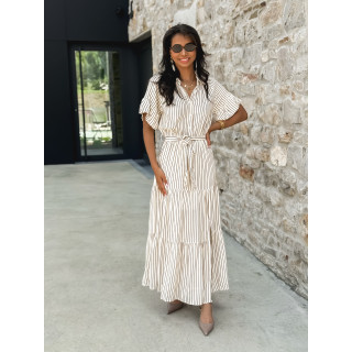 Robe longue lignée Raïa - Crème/Camel