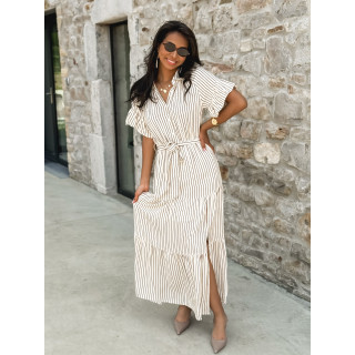 Robe longue lignée Raïa - Crème/Camel