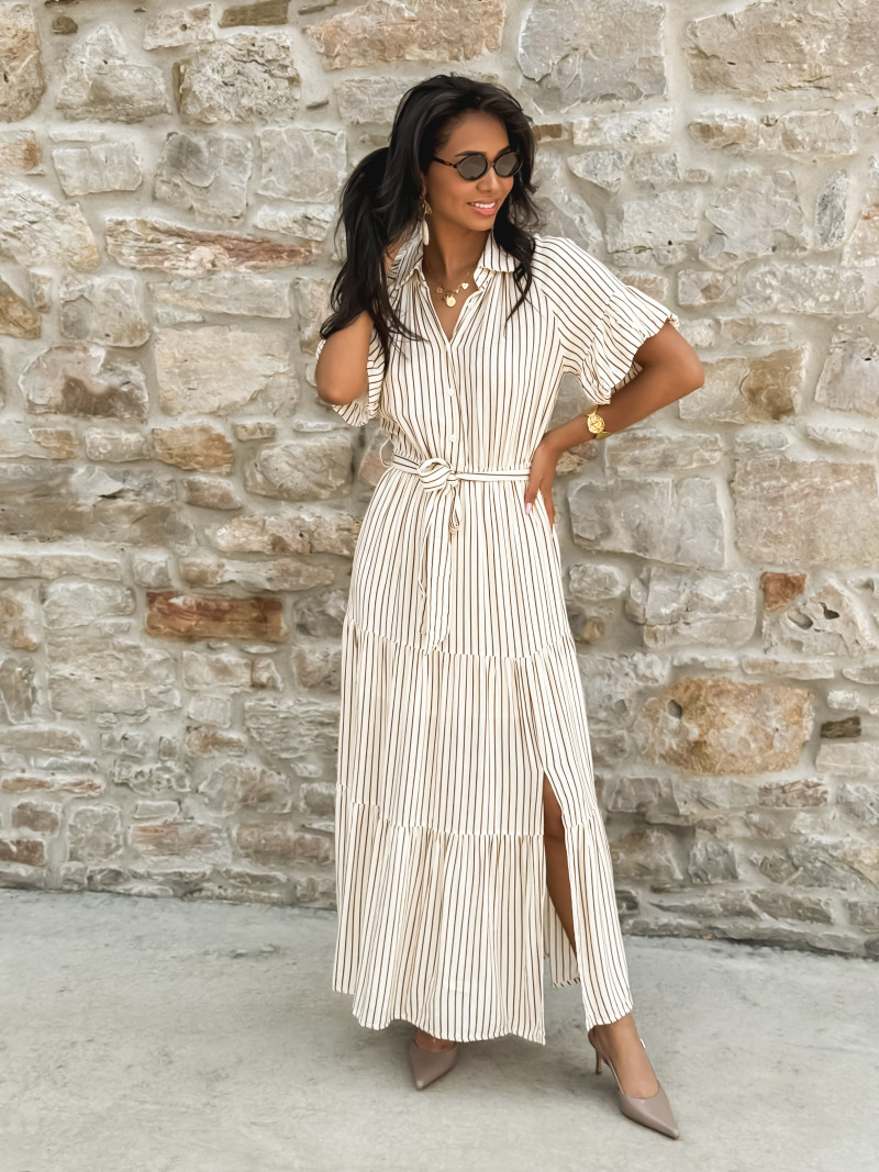 Robe longue lignée Raïa - Crème/Camel