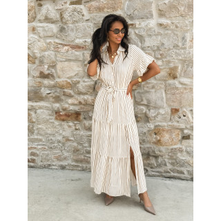 Robe longue lignée Raïa - Crème/Camel