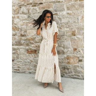 Robe longue lignée Raïa - Crème/Camel