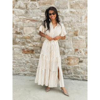 Robe longue lignée Raïa - Crème/Camel