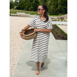 Robe longue lignée Yolène - Ecru/Marine