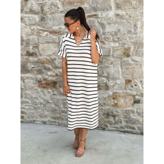 Robe longue lignée Yolène - Ecru/Marine