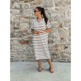 Robe longue lignée Yolène - Ecru/Marine