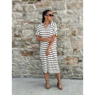 Robe longue lignée Yolène - Ecru/Marine