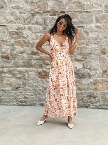 Robe longue à motifs Summer - Orange