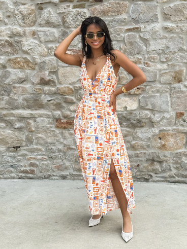 Robe longue à motifs Summer - Orange