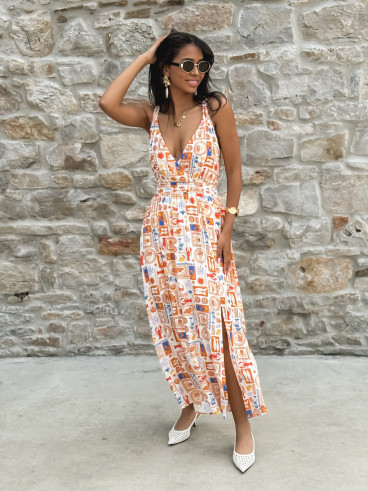 Robe longue à motifs Summer - Orange