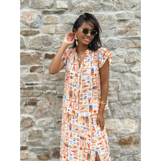 Jupe longue à motifs Summer - Orange