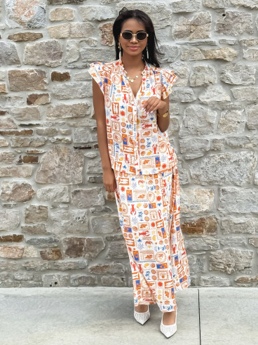 Jupe longue à motifs Summer - Orange