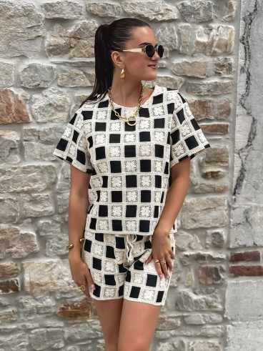 Short en crochet Nuria - Ecru/Noir