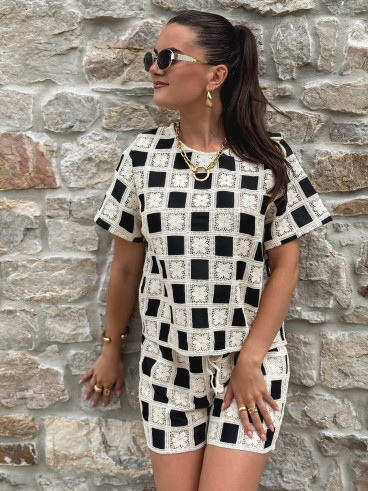 Short en crochet Nuria - Ecru/Noir