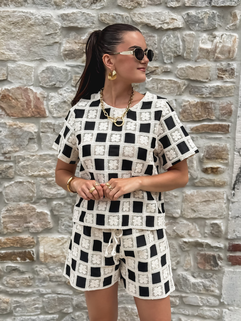 Short en crochet Nuria - Ecru/Noir