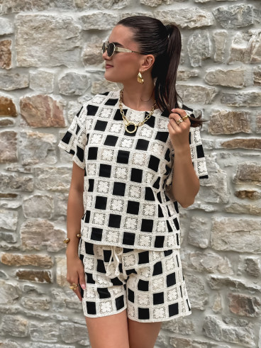 Short en crochet Nuria - Ecru/Noir