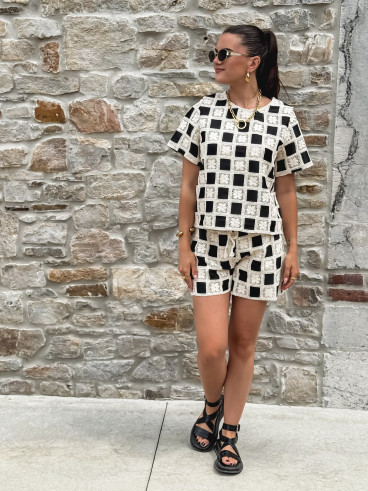 Short en crochet Nuria - Ecru/Noir