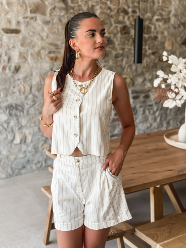 Gilet ligné Félipa - Ecru