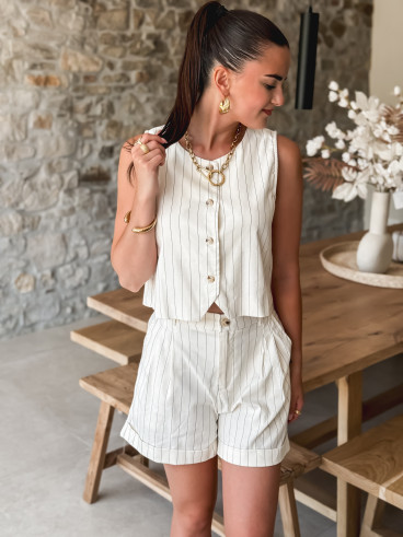 Gilet ligné Félipa - Ecru