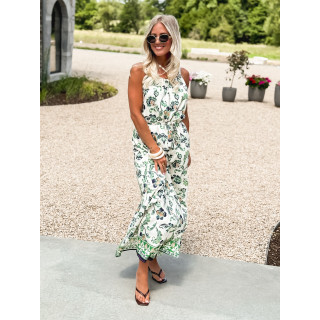 Robe longue à motifs Ezia - Ecru/Vert