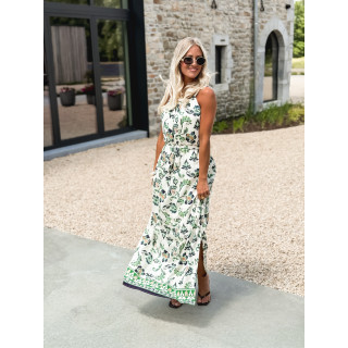 Robe longue à motifs Ezia - Ecru/Vert