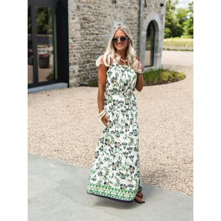 Robe longue à motifs Ezia - Ecru/Vert