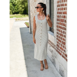 Robe longue lignée Cintia - Ecru/Bleu marine