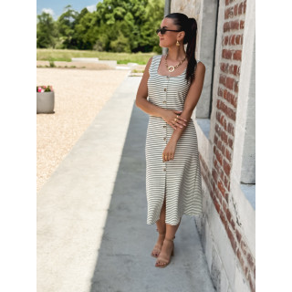 Robe longue lignée Cintia - Ecru/Bleu marine