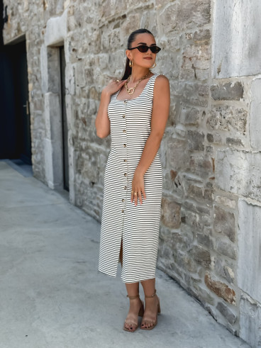Robe longue lignée Cintia - Ecru/Bleu marine