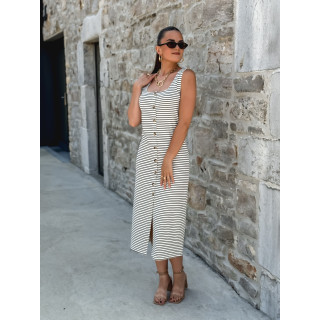 Robe longue lignée Cintia - Ecru/Bleu marine