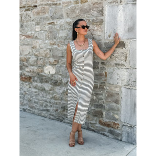 Robe longue lignée Cintia - Ecru/Bleu marine
