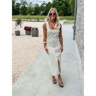 Robe longue lignée Cintia - Ecru/Kaki