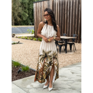 Robe longue à motifs Cassidie - Beige/Kaki