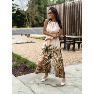 Robe longue à motifs Cassidie - Beige/Kaki