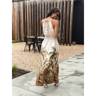 Robe longue à motifs Cassidie - Beige/Kaki