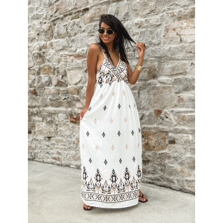 Robe longue à motifs Madère - Blanc/Bleu marine