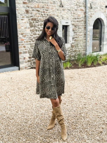 Robe courte léopard Léonelle - Chocolat/Beige
