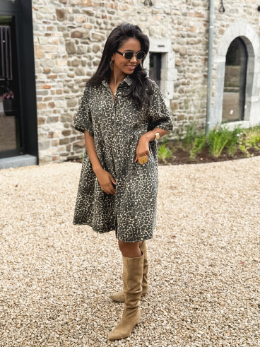 Robe courte léopard Léonelle - Chocolat/Beige