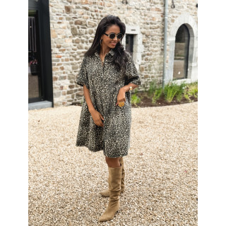 Robe courte léopard Léonelle - Chocolat/Beige