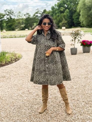 Robe courte léopard Léonelle - Chocolat/Beige
